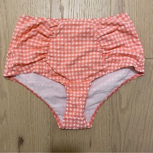 ASOS Seersucker Gingham Ruched High Waist Bikini Bottoms 6 Coral Salmon Pink